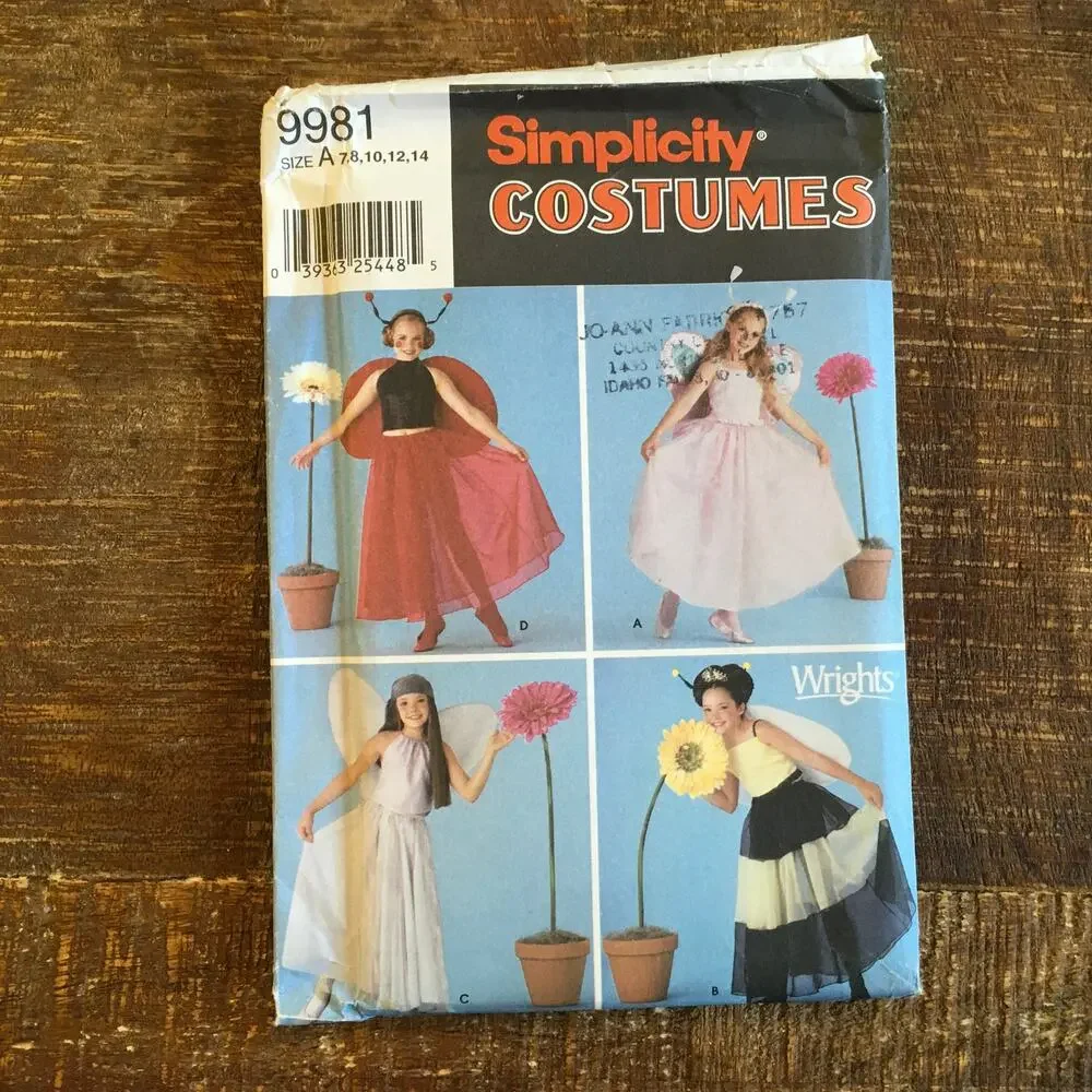Simplicity Sewing Pattern 9981 Girls Dance Bug Costume with Wings 7-14 UNCUT